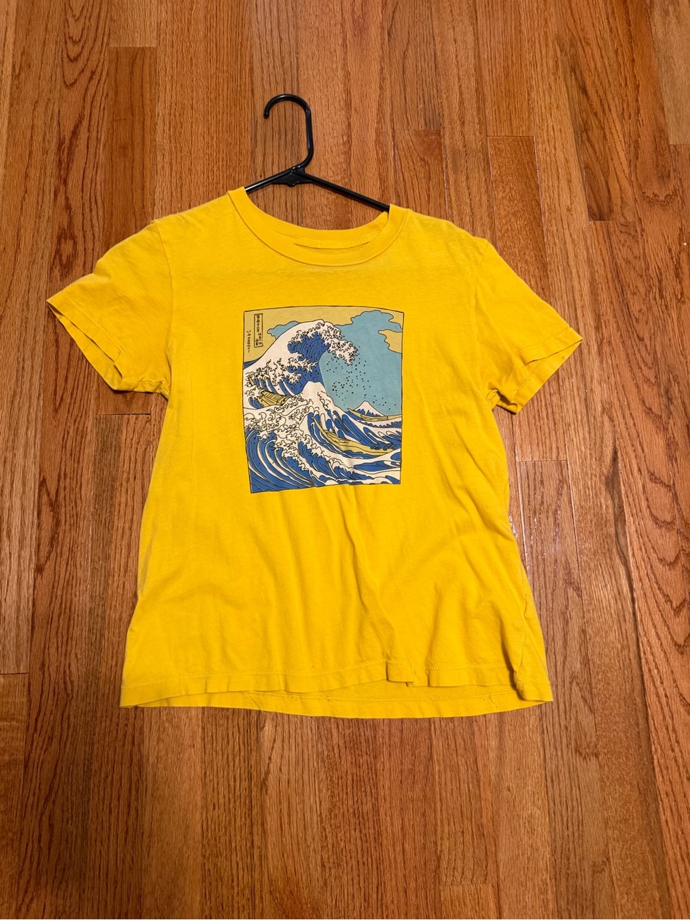 Yellow Graphic Tee with Wave Print